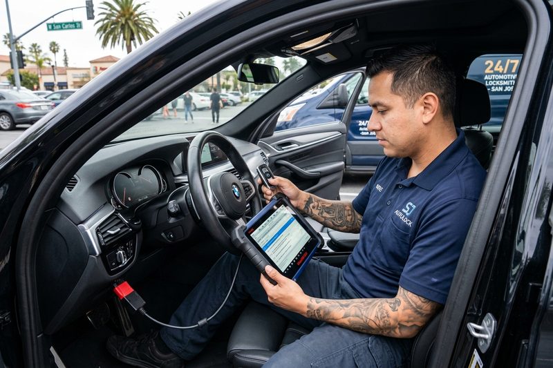 Transponder key programming device connected to car in San Jose